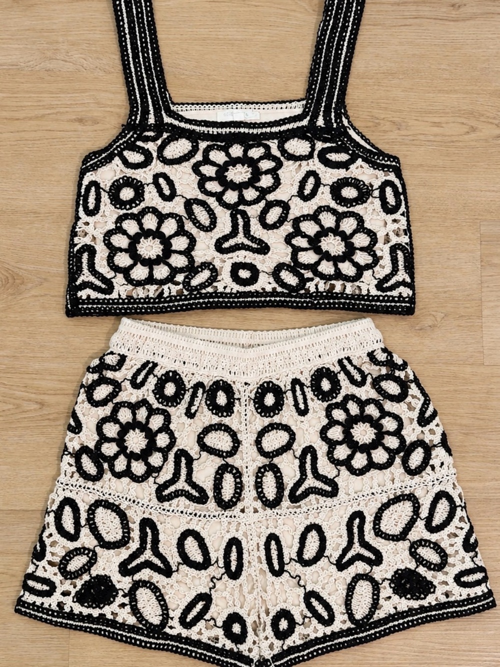 Rebellion Crochet Tank & Shorts Set in Cream and Black
